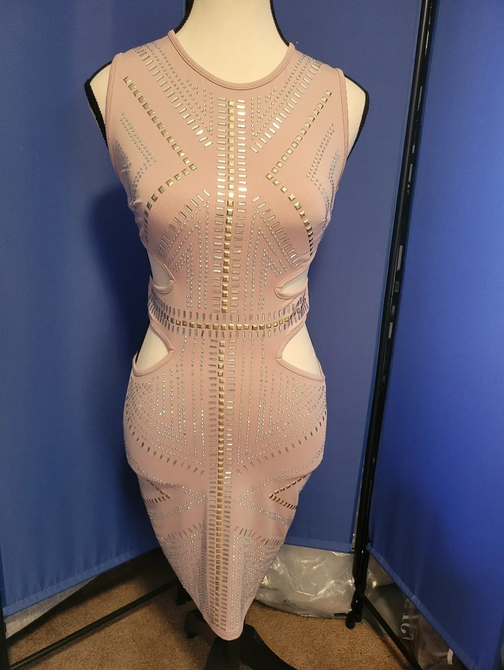 Banjul Blush Cutout Embellished Bodycon Dress